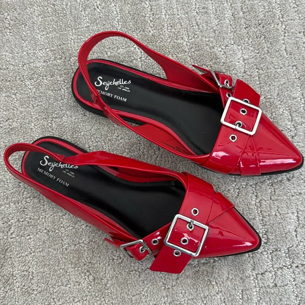 Seychelles Avanna Slingback Buckle Flats Women Red Pointed Toe Memory Foam